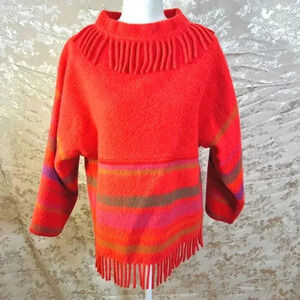 Vintage Lapp Lander Norwegian Wool Orange Fringe Sweater Size 38